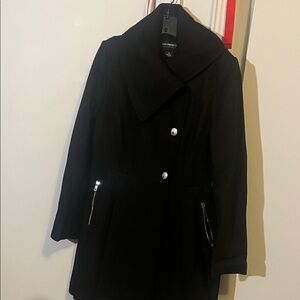 Liz Claiborne Black Trench Coat with Silver Buttons